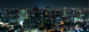 大阪天际线晚上全景天际线大阪城市日本晚上与很多灯