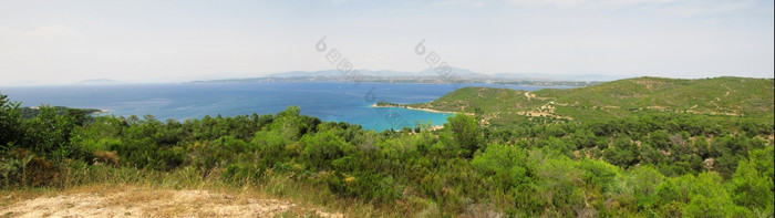 全景山而且海希腊全景视图山而且海从的岛小精灵希腊