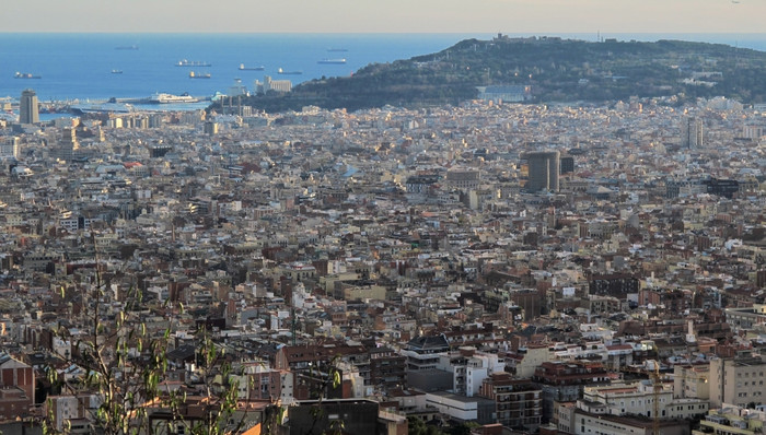 巴塞罗那全景全景巴塞罗那与montjuic