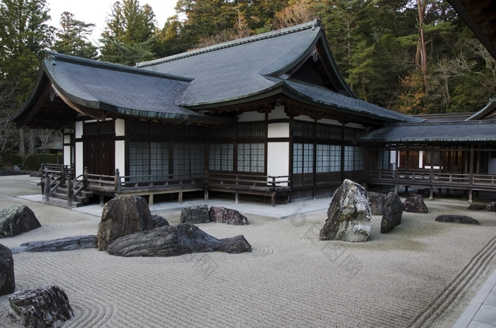 岩石花园金刚布寺寺庙日本传统的日本石头花园的金刚布寺寺庙高野山日本世界遗产网站