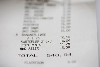 丹麦轴马力收据购物收据与丹麦单词而且数字丹麦克朗