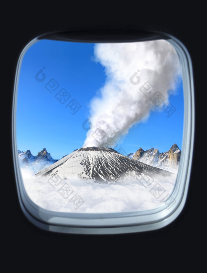 火山火山喷发视图从的窗口飞机