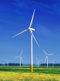 绿色草地与风涡轮机生成电