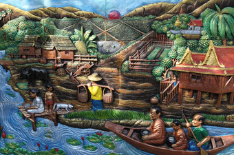 本地的文化泰国粉刷泰国艺术低音浮雕