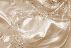 珍珠而且珍珠以前丝绸缎婚礼背景乌贼健美的复古的风格