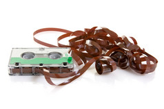 经典音频盒式磁带与磁带未来出白色背景