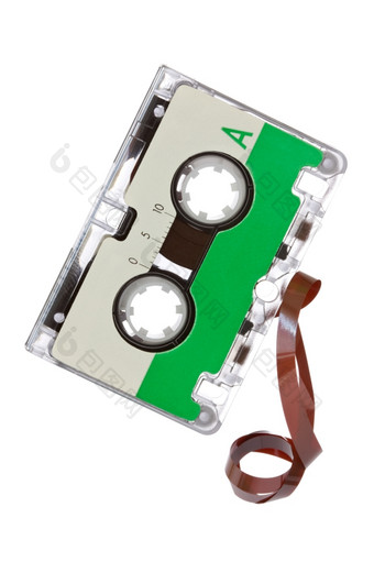 复古的音频盒式磁带磁带与拉出磁带