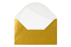 黄金信封与空白信孤立的白色背景