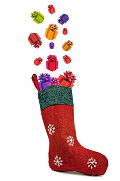 礼物未来出红色的圣诞节袜子孤立的白色背景