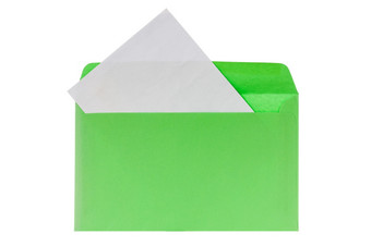绿色信封与空白信孤立的白色背景