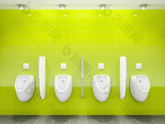 呈现绿色公共厕所与四个<strong>小便</strong>池