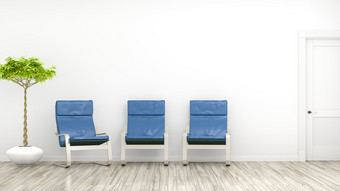 呈<strong>现房</strong>间与三个蓝色的椅子和空间为你的内容