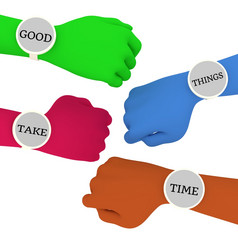 插图四个色彩斑斓的手每一个穿看与消息那总计读取好的事情取时间