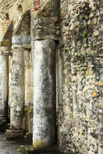细节墙densus教堂胡内多阿拉罗马尼亚这些列是从罗马帝国期和是重用的当地的社区世纪构建这教堂