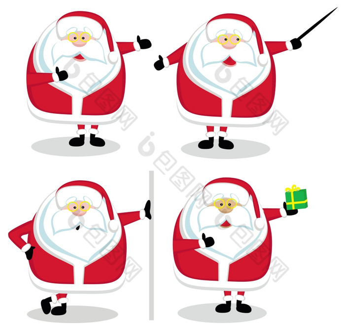 四个圣诞老人不同的职位向量插图圣诞老人不同的职位集