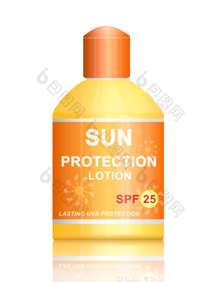 插图描绘单乌瓦太阳防晒系数保护乳液瓶安排在白色