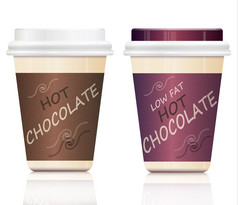 插图描绘两个热巧克力取出容器安排在白色