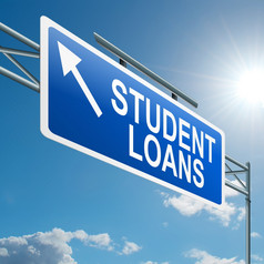 插图描绘高速公路龙门标志与学生贷款概念蓝色的天空背景
