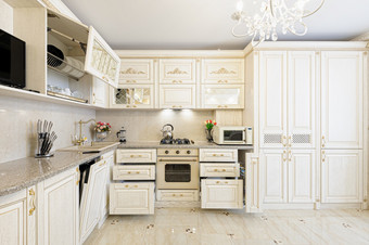 奢侈品现代米色和奶油彩色的厨房现代经典风格一些抽屉是开放奢侈品现代米色和奶油彩色的厨房室内