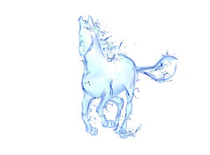 飞驰的马液体艺术作品动物数字运动使水与下降滴