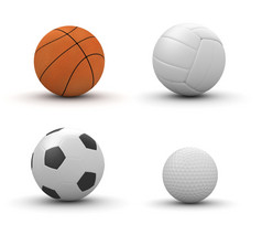 四个体育运动球孤立的篮球排球足球高尔夫球孤立的白色背景对象系列