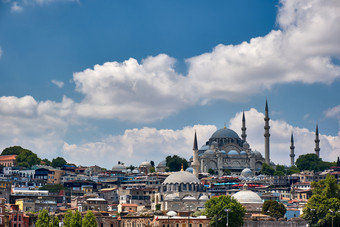 伊斯坦布尔城市天际线与苏莱曼尼耶清真寺火鸡苏莱曼尼耶清真寺伊斯坦布尔