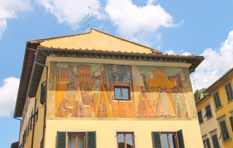 外观房子装饰与墙绘画弗洛伦斯意大利