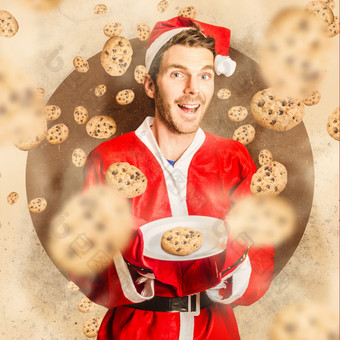 有创意的烤概念圣诞老人小助手烹饪圣诞节对待下下降饼干接二连三x-mas餐饮