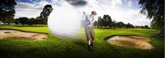 前飞行高尔夫球体育运动全景古董高尔夫球手打飞行高尔夫球球中期空气打高尔夫球绿色描述速度和前飞行