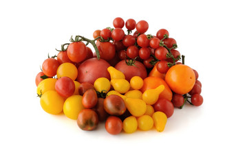 集团西红柿不同的颜色而且品种白色背景