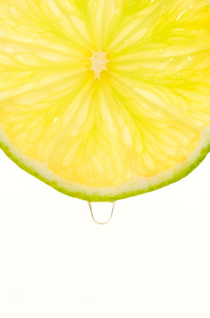 柠檬片而且多汁的下降白色孤立的背景