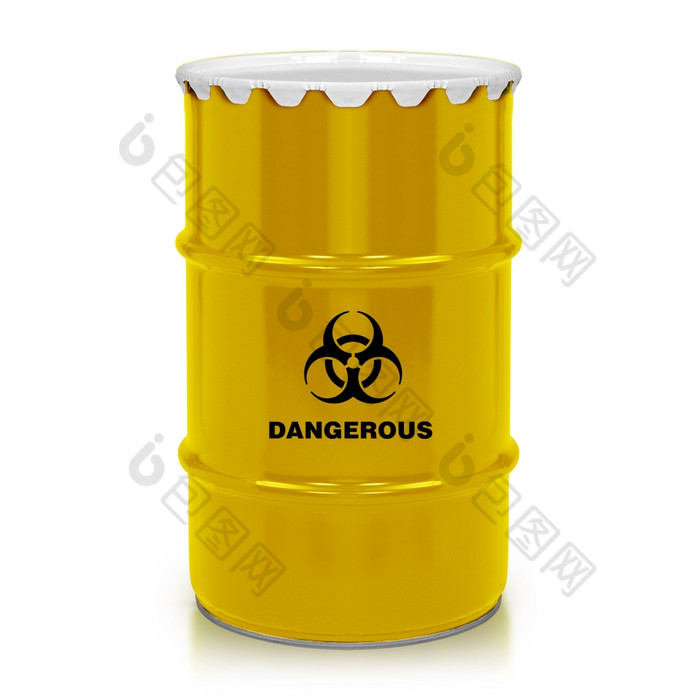 金塑料桶与危险的标志孤立的白色背景与剪裁工作路径金桶
