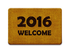 快乐新一年欢迎受气包地毯孤立的白色剪裁路径包括