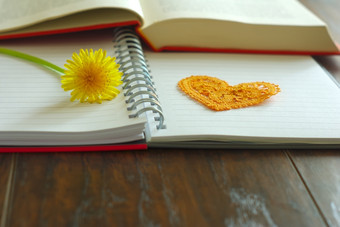 花蒲公英笔记本与心象征快乐老师一天庆祝活动图像黄色的花开花春天问候消息