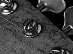 黑色的和白色照片低音吉他主轴承和调优挂钩