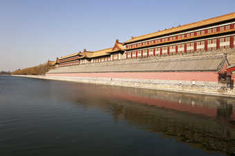 视图的被禁止的城市北京在一个的护城河运河那孤立的的宫从的休息的城市