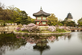 的展馆影响深远的香味坐在人工岛的Gyeongbokgung宫复杂的首尔韩国的岛可以只有达到了通过桥那可见的正确的