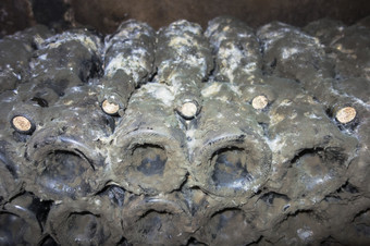 瓶细第一克鲁勃艮第存储地下酒窖经常成长层模具他们年龄的冷潮湿的环境之前出售他们是清洗而且标签
