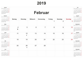 德国每月日历与白色背景