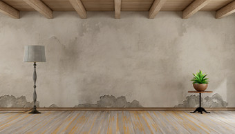 空难看的东西房间空难看的东西房间与老墙硬木地板上和木天花板呈现