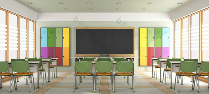 空现代教室色彩斑斓的现代教室没有学生呈现