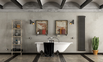浴室工业风格与浴缸浴室工业风格与经典浴缸呈现