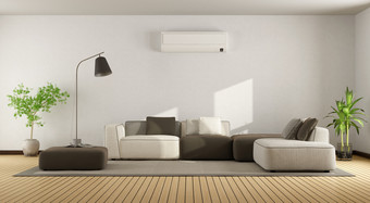 生活房间与沙发和空气护发素极简主义生活房间与沙发和空气护发素呈现