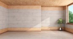 空大房间与混凝土和木镶板呈现空房间与混凝土和木镶板
