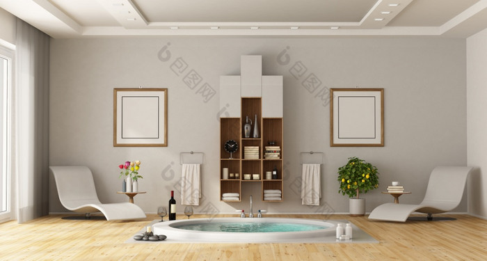 奢侈品浴室与内置的轮浴缸一种轻马车休息室和内阁墙renderimg奢侈品浴室与内置的轮浴缸