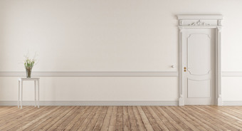 白色生活房间经典风格与关闭通过呈现空生活房间经典风格