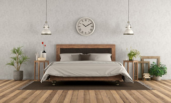 主卧室经典风格与优雅的双床上硬木地板上呈现主卧室经典风格