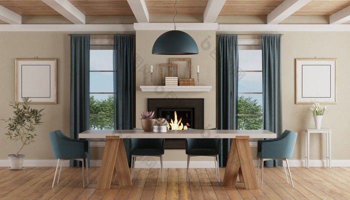 现代餐厅表格椅子克拉西奇首页室内与壁炉呈现现代餐厅表格经典首页室内与壁炉