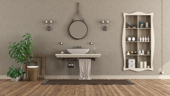 经典浴室与脸盆架子上和利基市场与对象呈现浴室与脸盆架子上经典风格