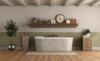 复古的风格首页浴室与混凝土浴室呈现首页浴室rerto风格与浴缸